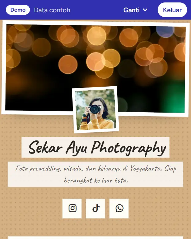 Halaman booking demo Sekar Ayu Photography