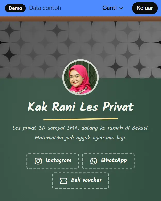 Halaman booking demo Kak Rani Les Privat