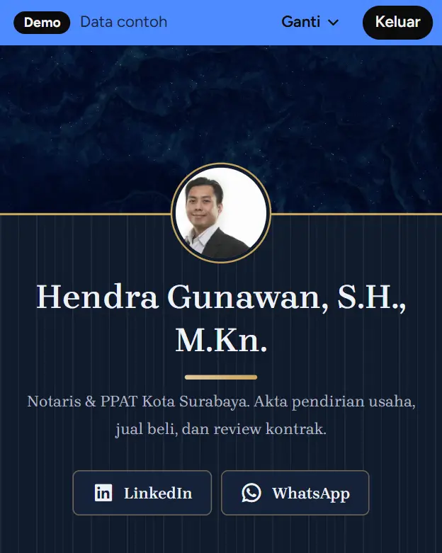 Halaman booking demo Hendra Gunawan, S.H., M.Kn.
