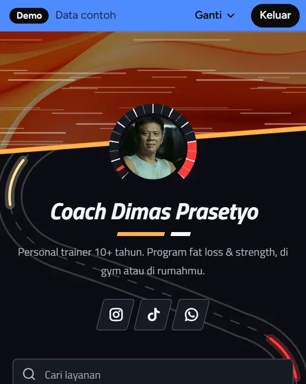 Halaman booking demo Coach Dimas Prasetyo