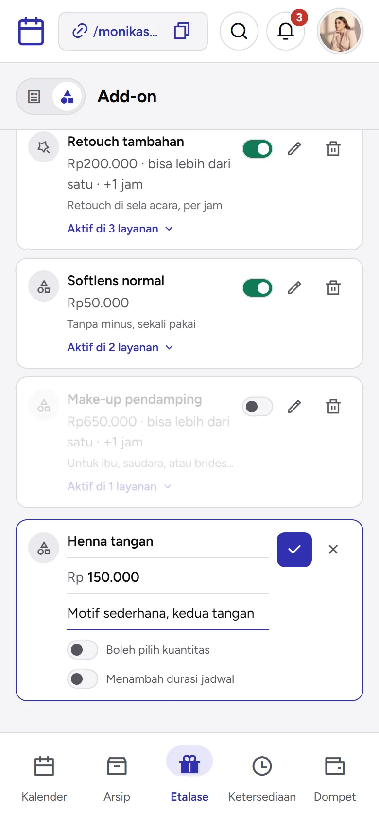 Tangkapan layar: halaman Add-on dengan add-on baru sedang diisi, tampilan ponsel