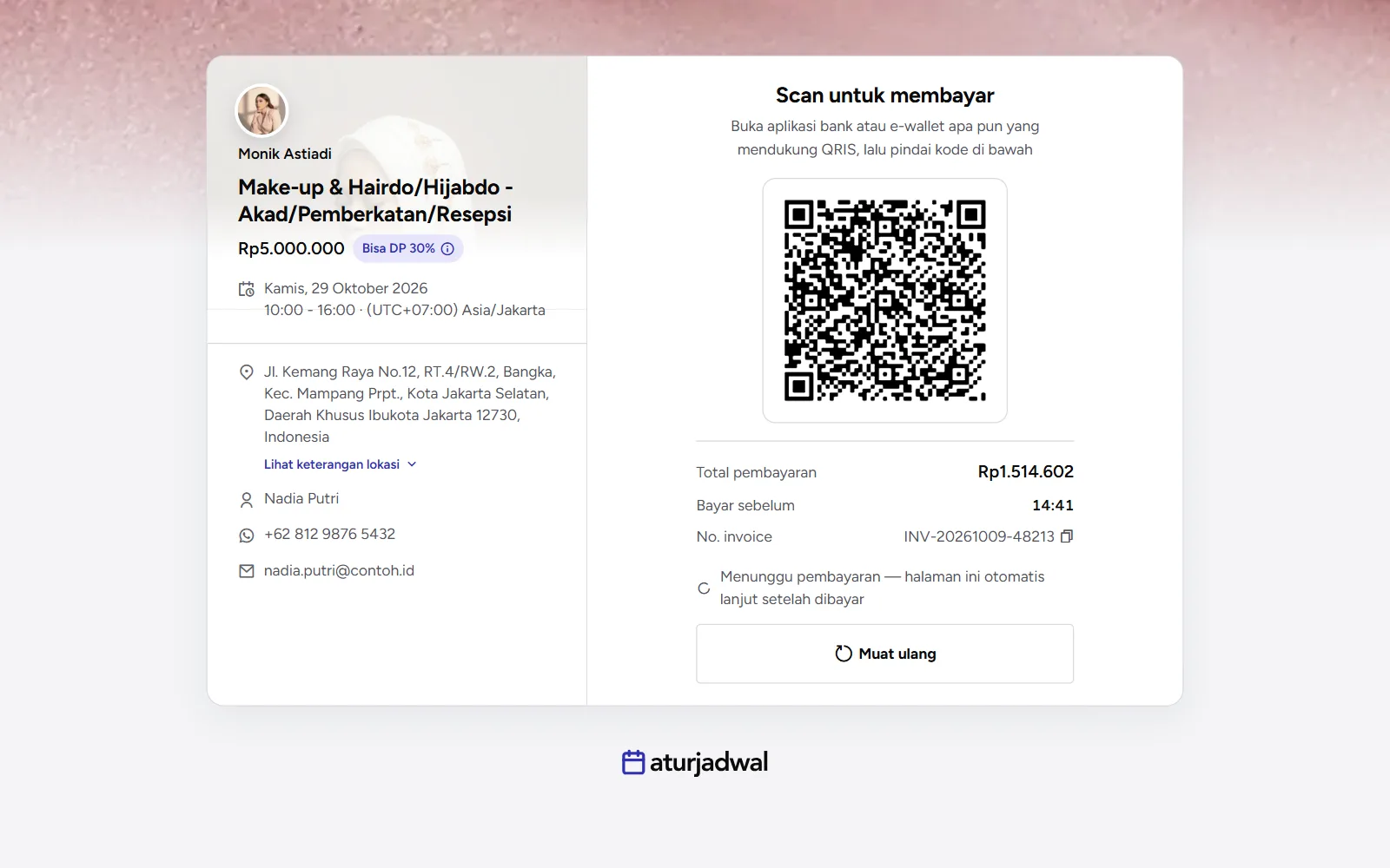 Tangkapan layar: layar Scan untuk membayar dengan kode QRIS, tampilan desktop