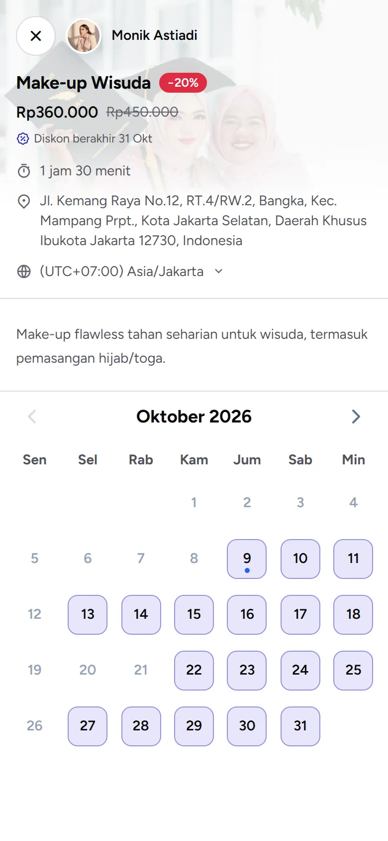 Tangkapan layar: halaman layanan dengan lencana diskon, harga coret, dan tanggal berakhir, tampilan ponsel