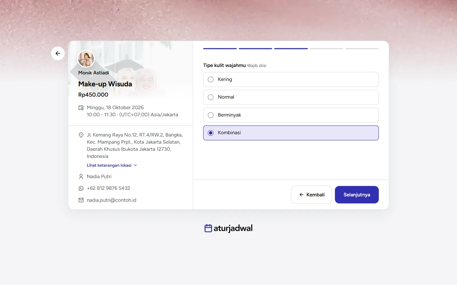 Tangkapan layar: langkah pertanyaan pilih satu, tampilan desktop