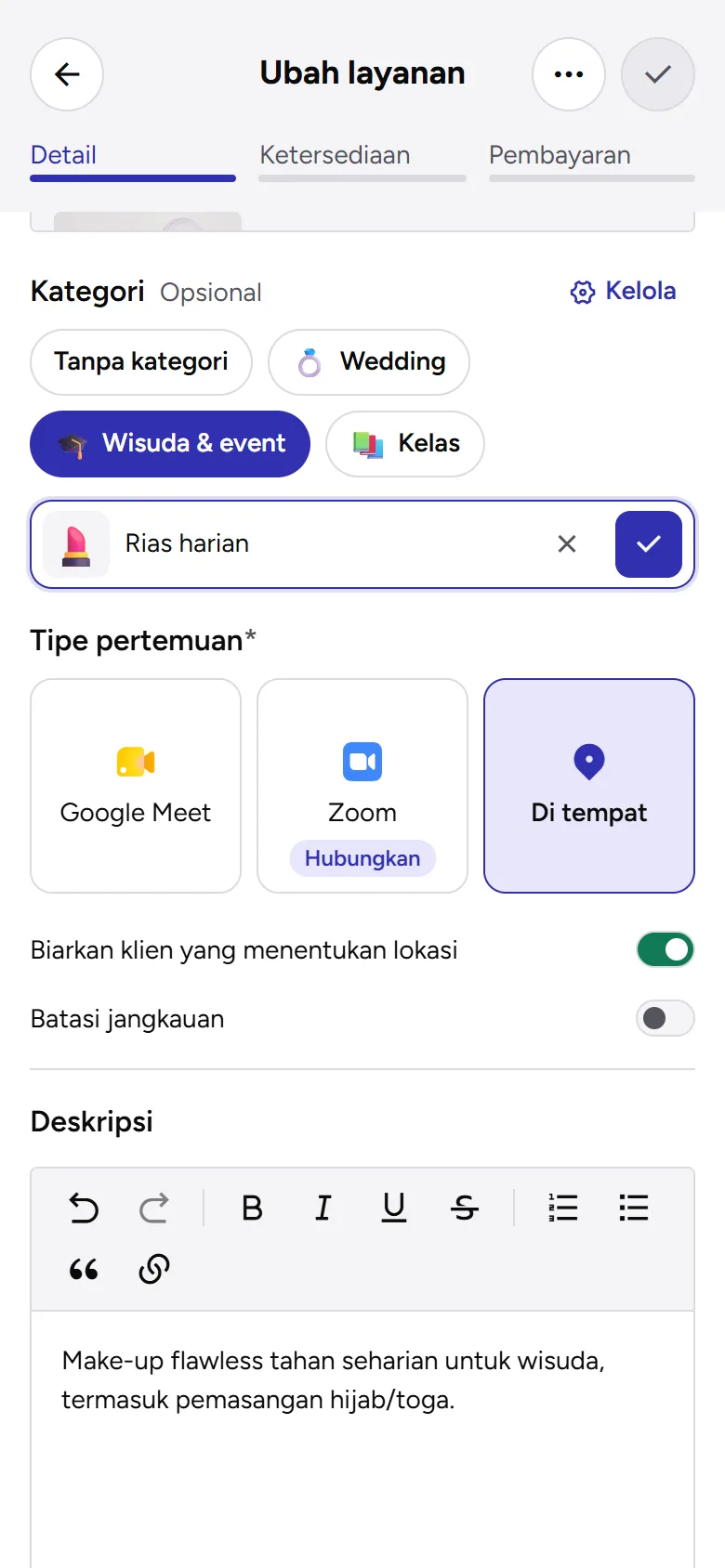 Tangkapan layar: kolom Kategori dengan kategori baru sedang diisi, tampilan ponsel