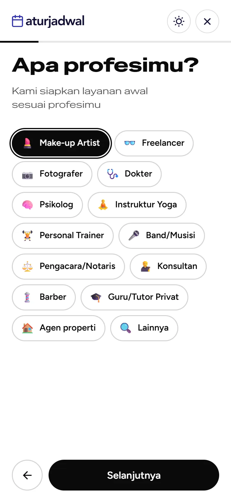 Tangkapan layar: langkah Apa profesimu? dengan Make-up Artist terpilih, tampilan ponsel