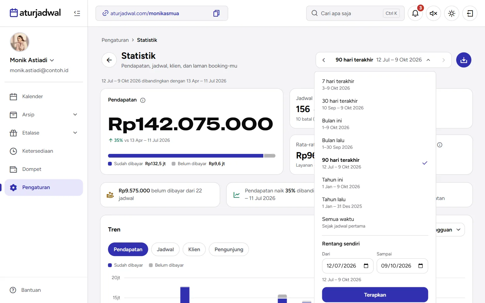 Tangkapan layar: pilihan periode Statistik, tampilan desktop