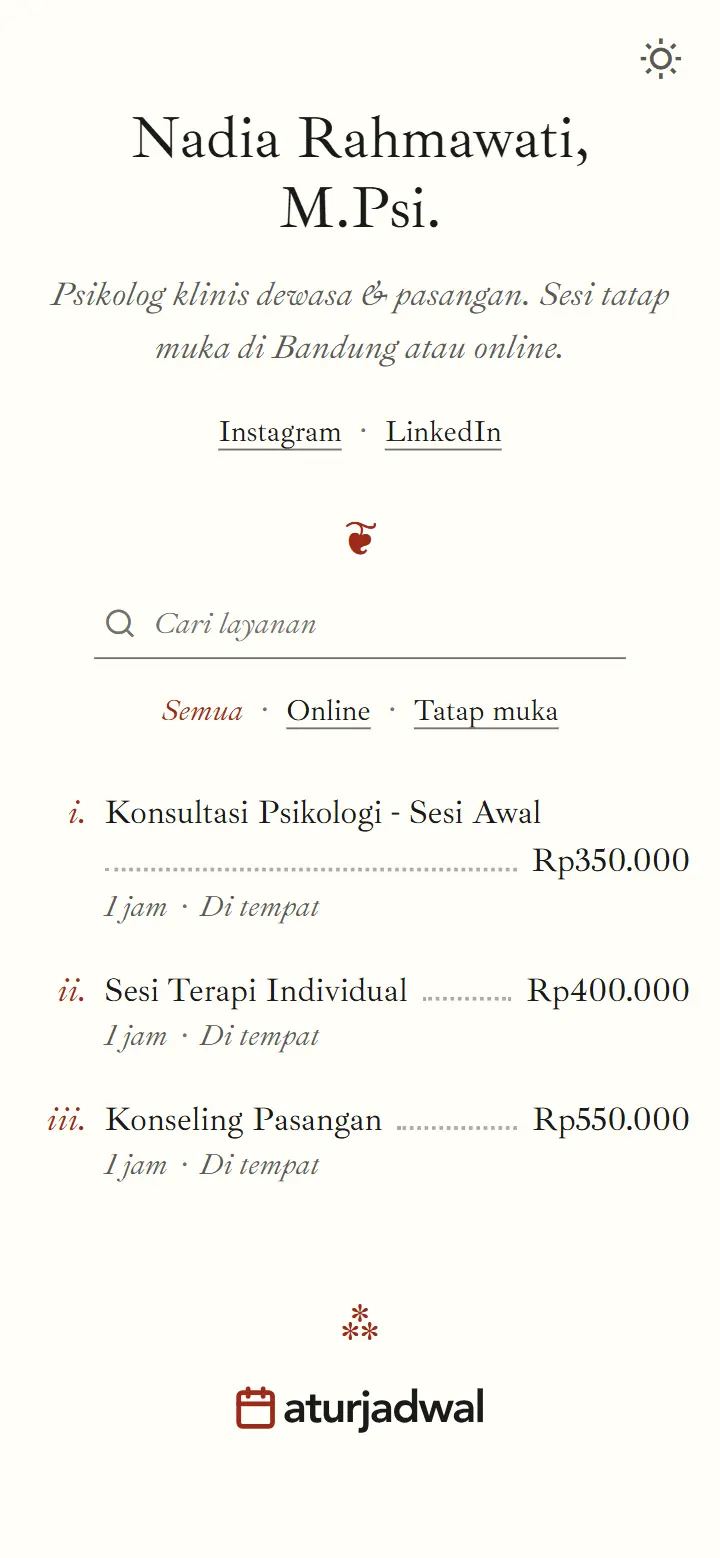 Contoh halaman booking psikolog dengan tema Literatur