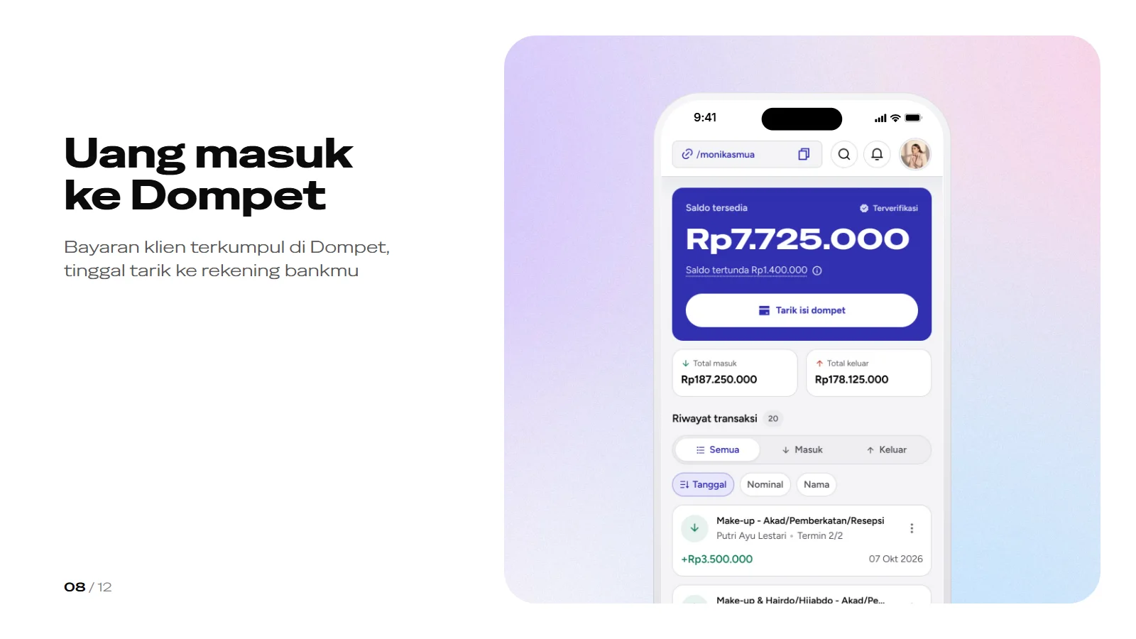 Slide 8: Uang masuk ke Dompet