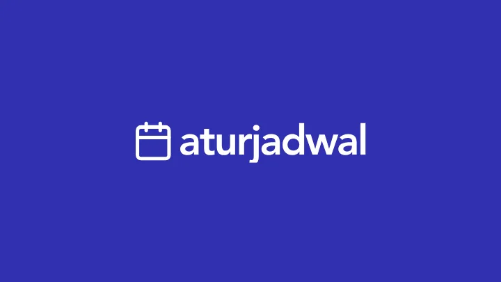 Logo Aturjadwal putih di atas latar indigo.
