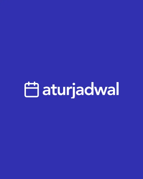 Logo Aturjadwal putih di atas latar indigo.